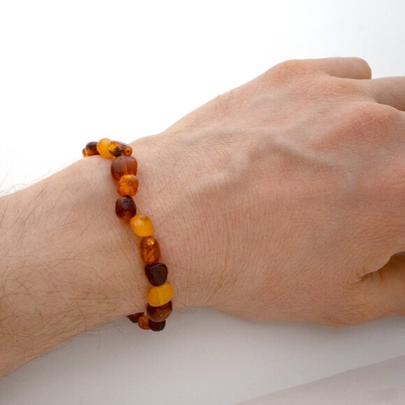 Polished Amber Beads Bracelet, 100% Natural Raw Amber 18cm, Unisex Bracelet - Picture 7 of 7